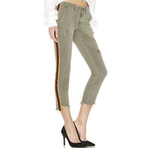 Pam Gela Uniform Stripe Step Hem Pants - Size 24 - Army Green - Picture 1 of 10